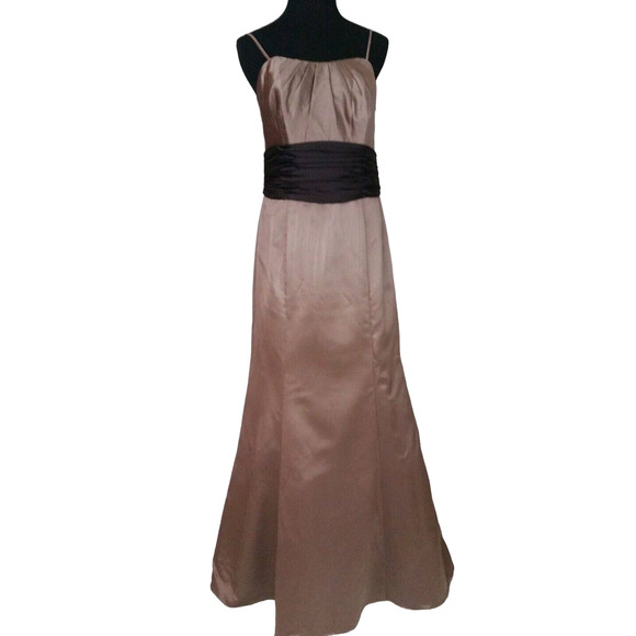 David's Bridal Latte Spaghetti Strap Bridesmaid Dress Lined A-Line Sz 4 - Picture 1 of 5